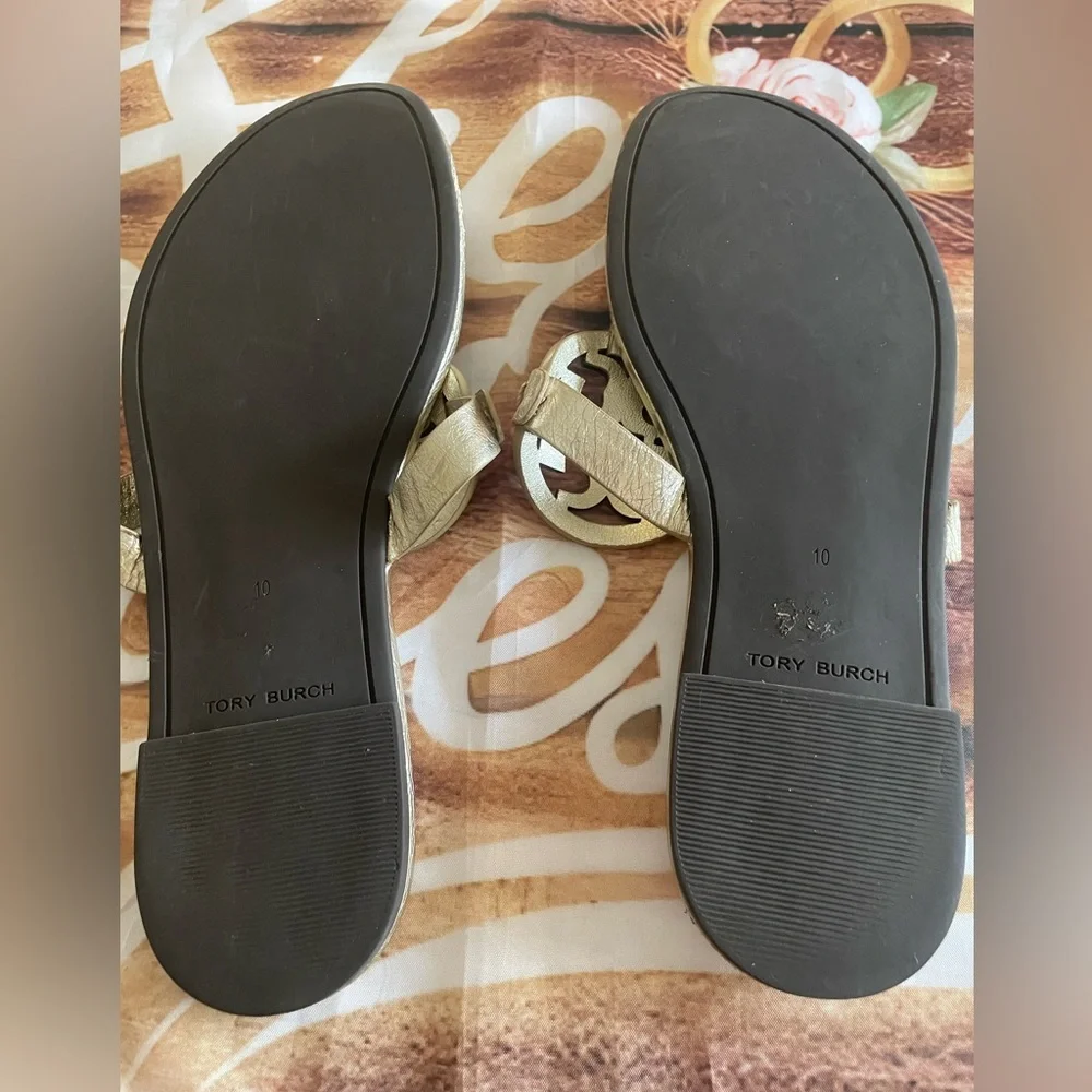 Tory Burch Gold Miller Sandals with Signature Medallion